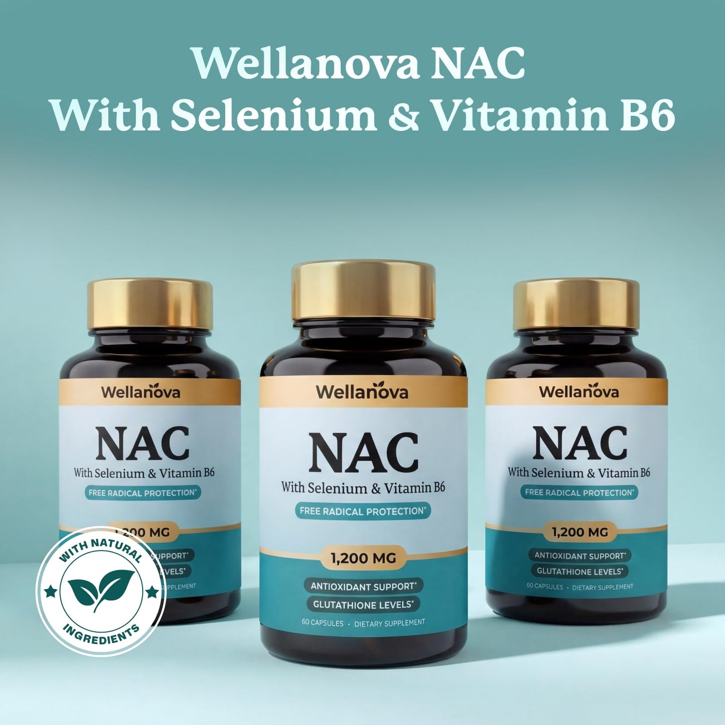 Wellanova N-Acetyl Cysteine (NAC) Capsule 1,200 mg with Selenium, 60 Capsules