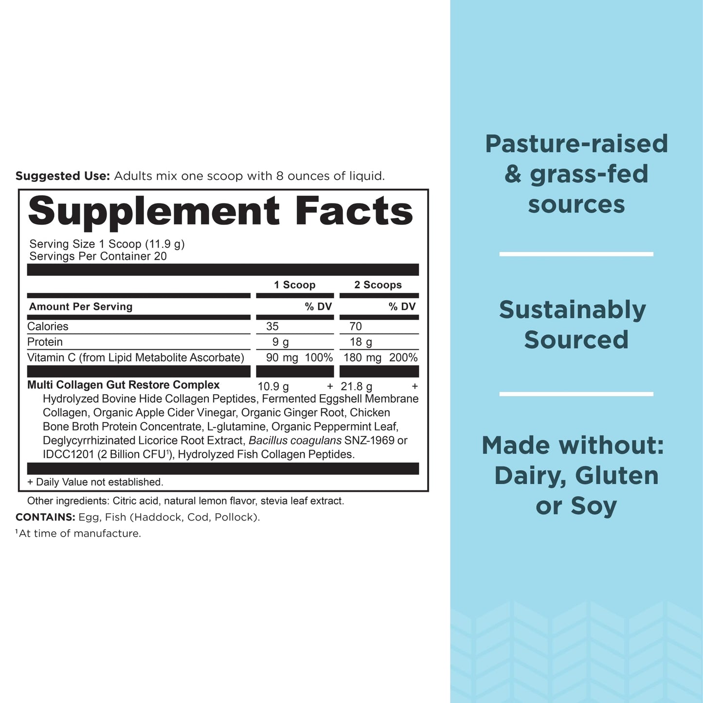 Ancient Nutrition Multi Collagen Protein Powder Unflavored, 45 Servings + Gut Restore, 20 Servings, 1 Count