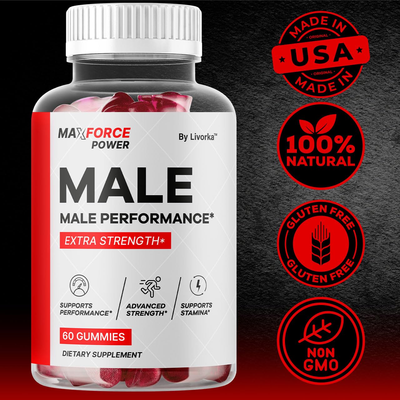 LIVORKA Max Force Power Gummies Gummy, 60 Count