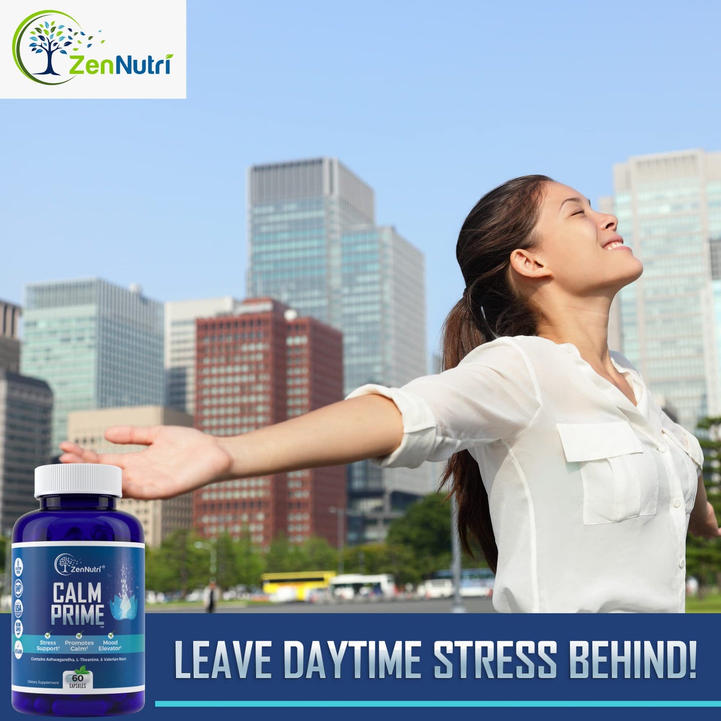 ZenNutri Calm Prime Non-Drowsy Stress Relief Supplement Capsule, 60 Count