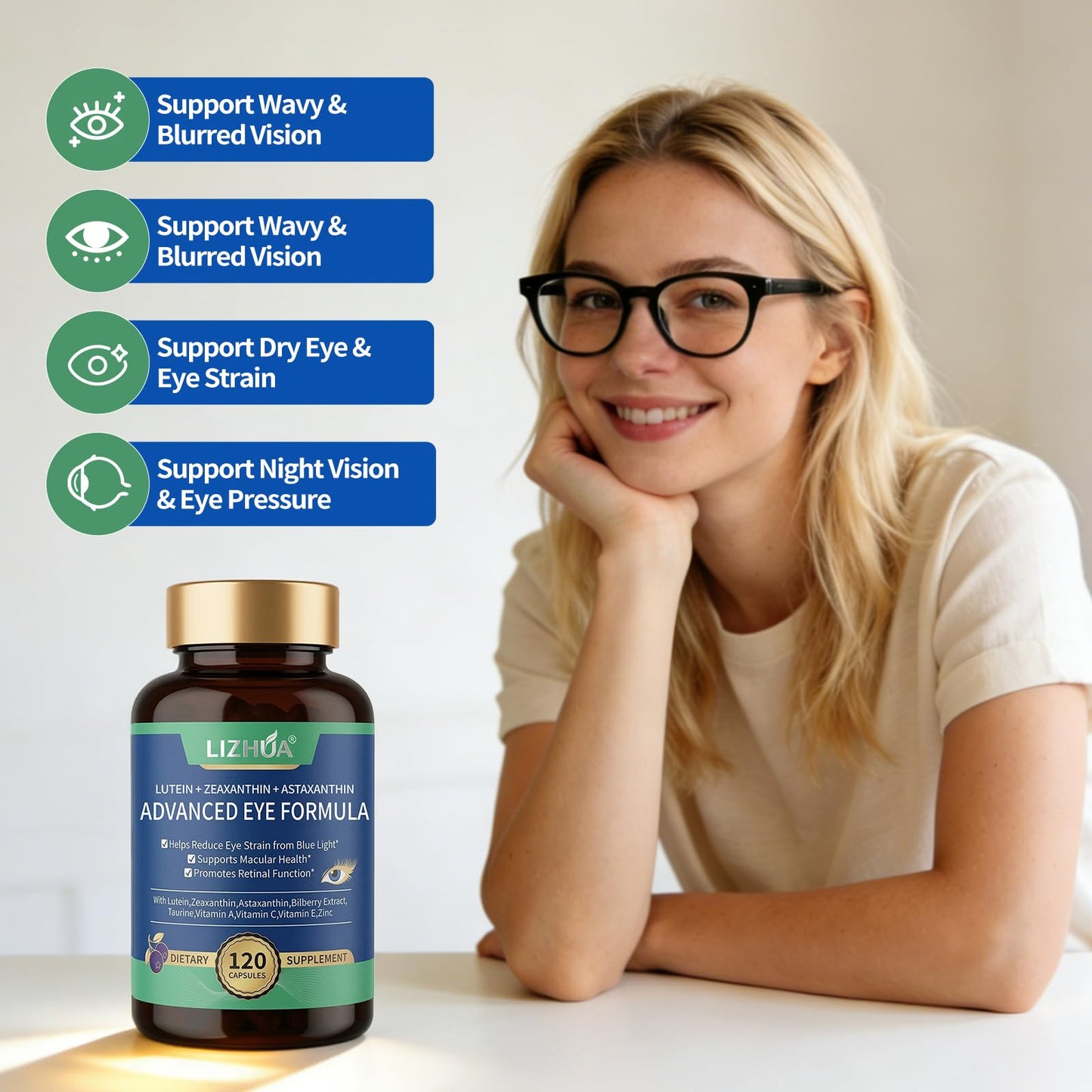 LIZHUA Lutein 40mg & Zeaxanthin 8mg Eye Vitamins with Astaxanthin, Bilberry & Taurine for Vision and Macular Health, 120 Capsules