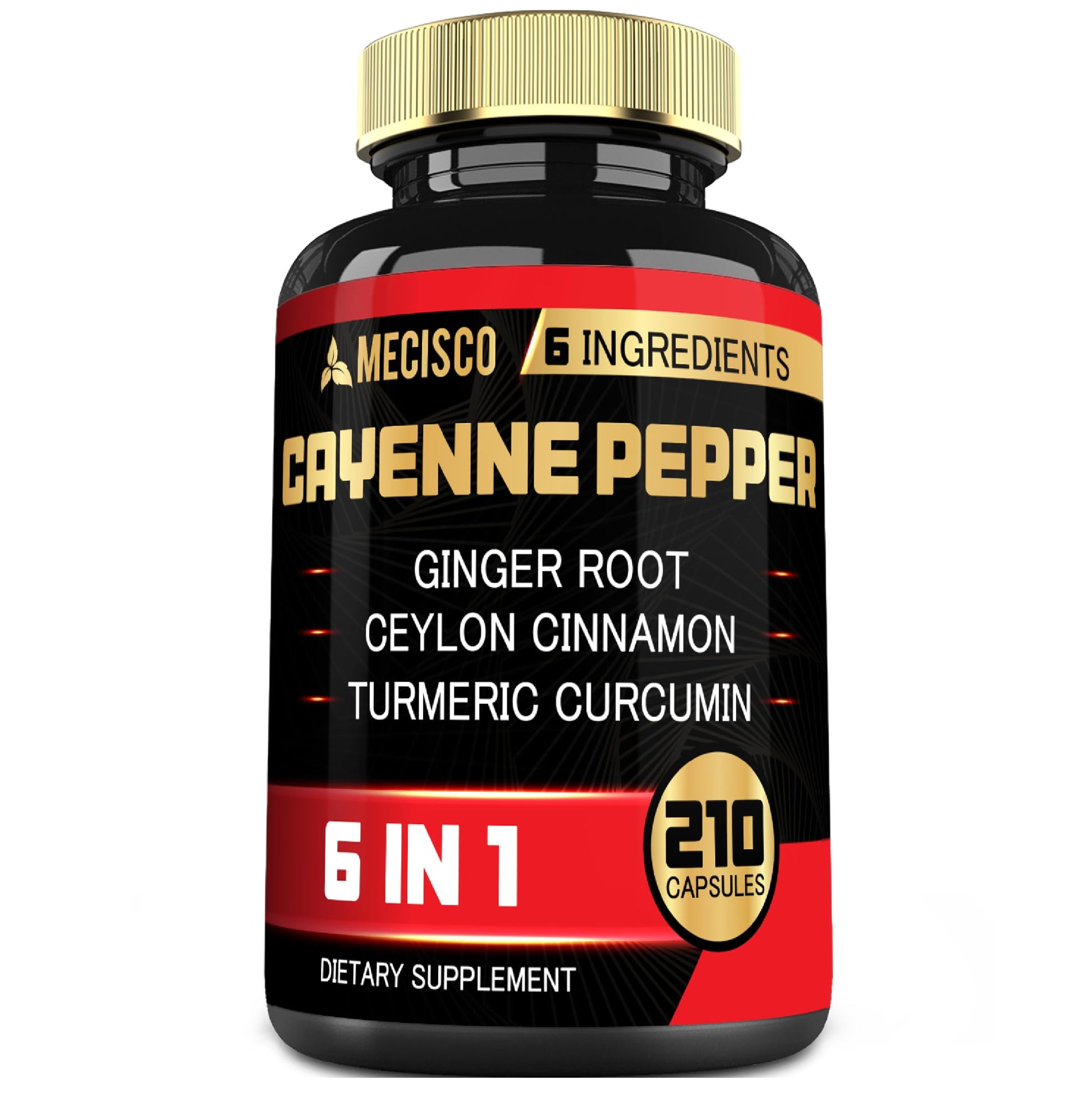 Mecisco Cayenne Pepper Extract Capsules with Organic Turmeric Curcumin Root, Black Pepper, and More, 210 Capsules