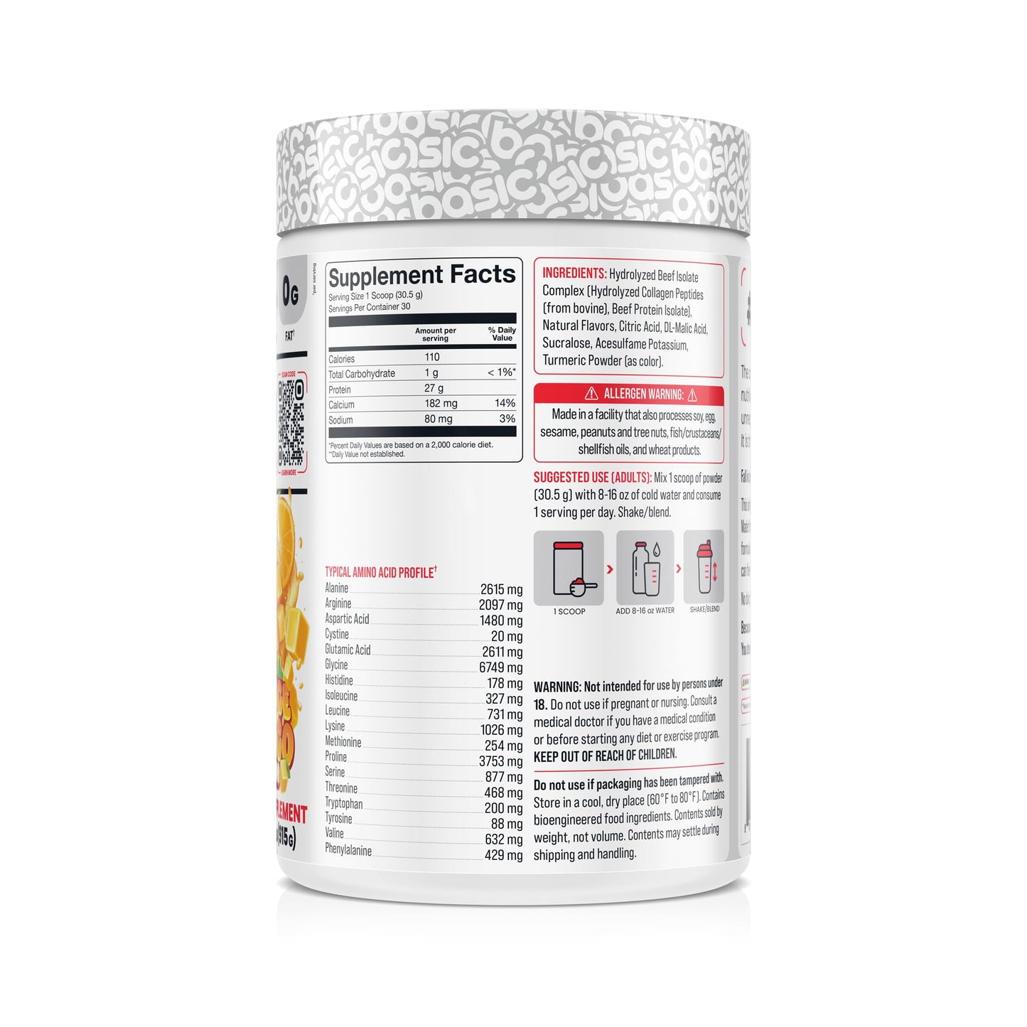 BASIC SUPPLEMENTS Hydrolyzed Clear Beef Isolate Protein Powder, 2.02 lb