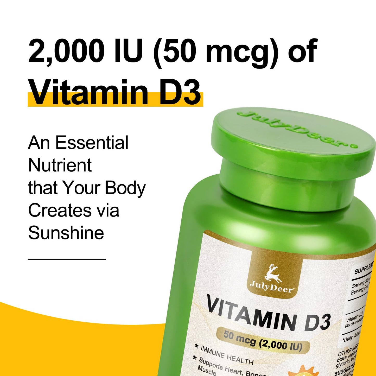 JulyDeer Vitamin D3 2000 IU (50 mcg) Softgels, 180 Count