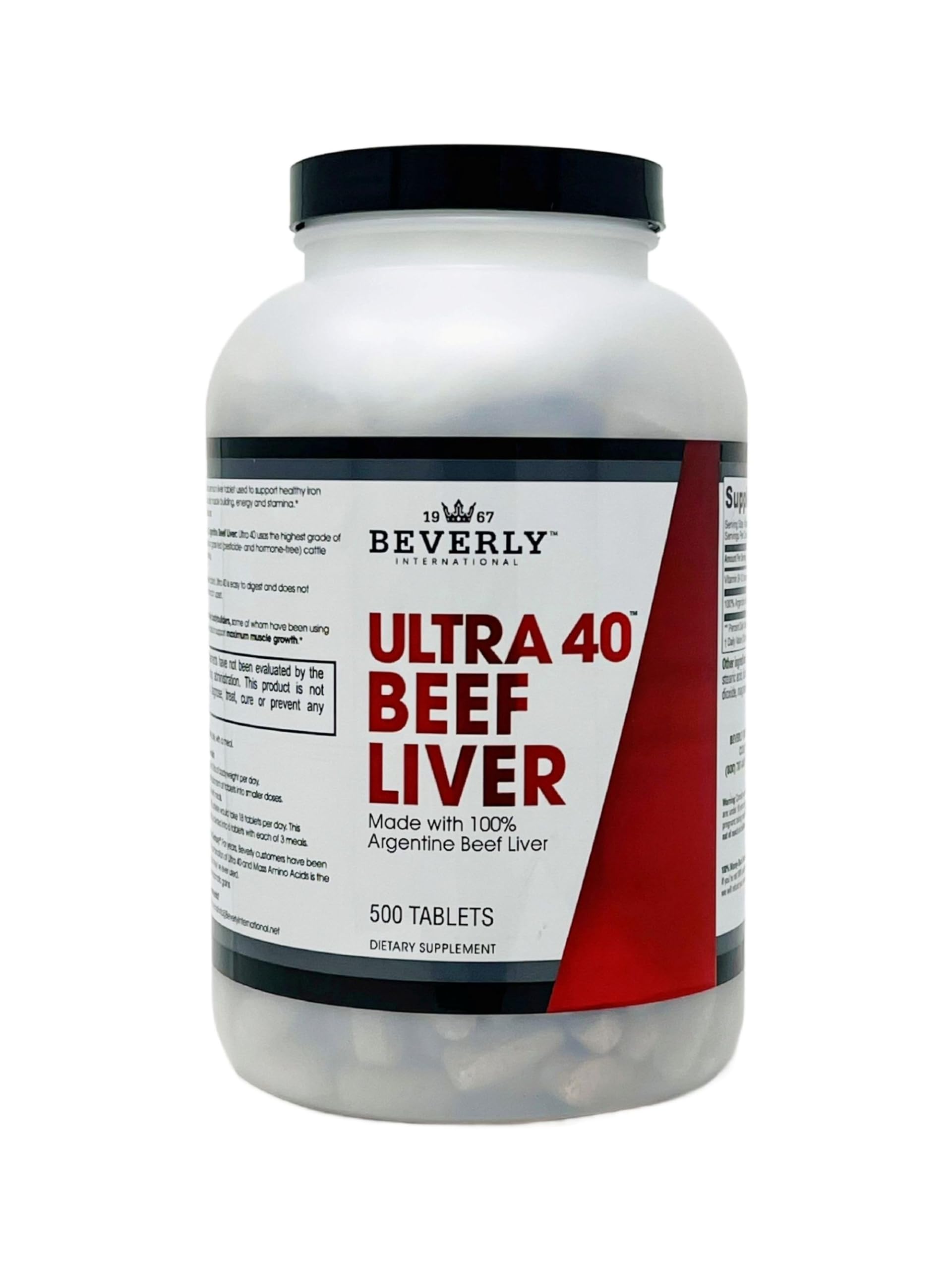 Beverly International Ultra 40 Grass Fed Desiccated Beef Liver Tablets, 500 Count