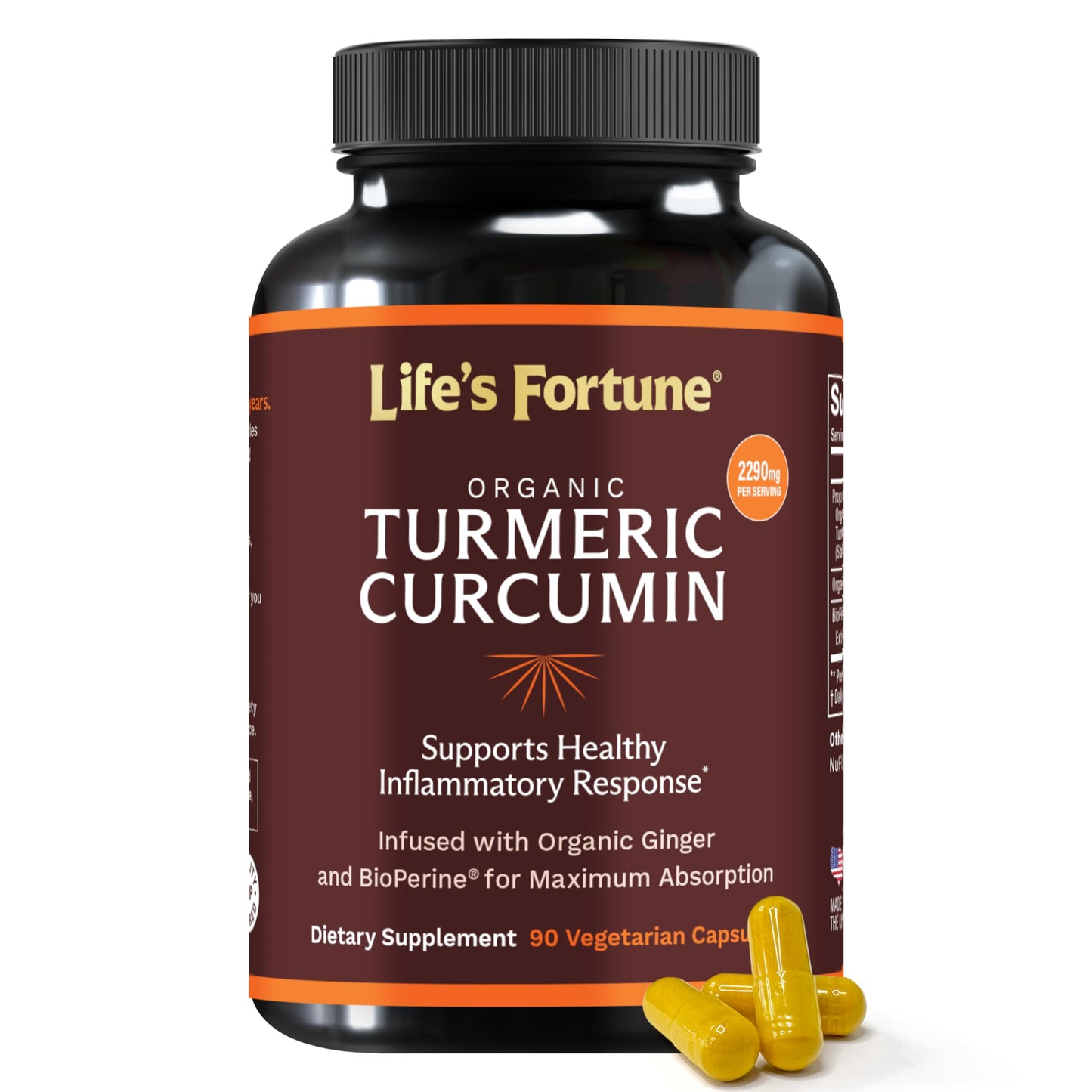 Life's Fortune Organic Turmeric Curcumin with Black Pepper and Ginger Capsule, 90 Count