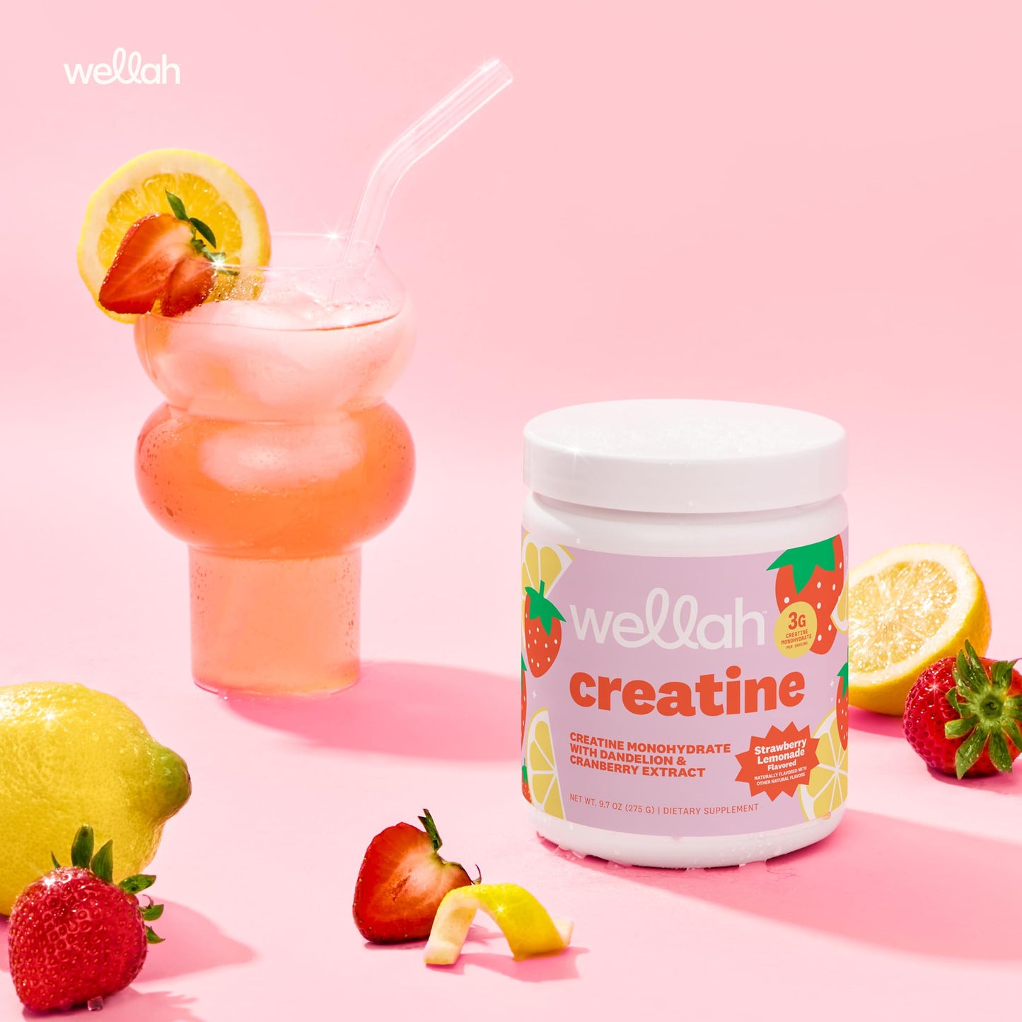 Wellah Creatine for Women Creatine Monohydrate with Dandelion & Cranberry Extract Powder, 50 Servings