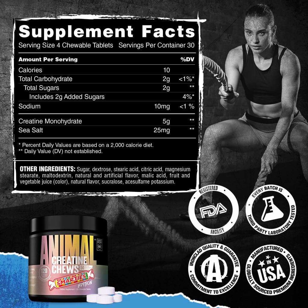 Animal Creatine Chews x Smarties Edition 5g Creatine Monohydrate Chewable, 120 Tablets