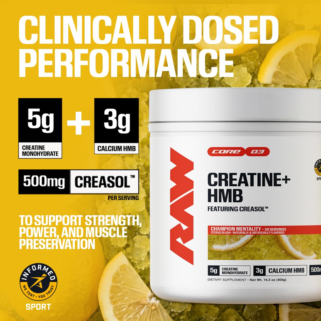 RAW Creatine Plus HMB Powder - Sour Watermelon, 14.5 oz