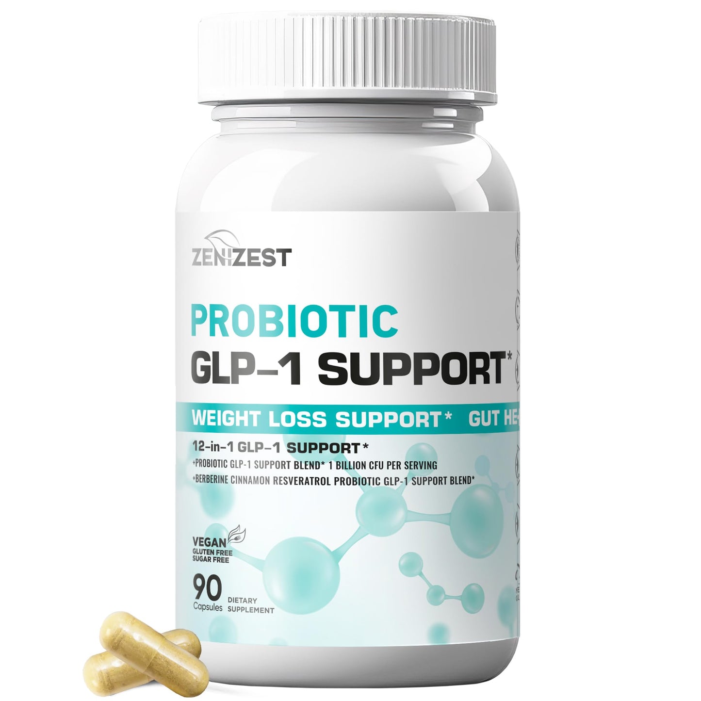 ZeniZest GLP-1 Support Probiotic Weight Loss Support Supplement with Berberine Capsule 90 Count