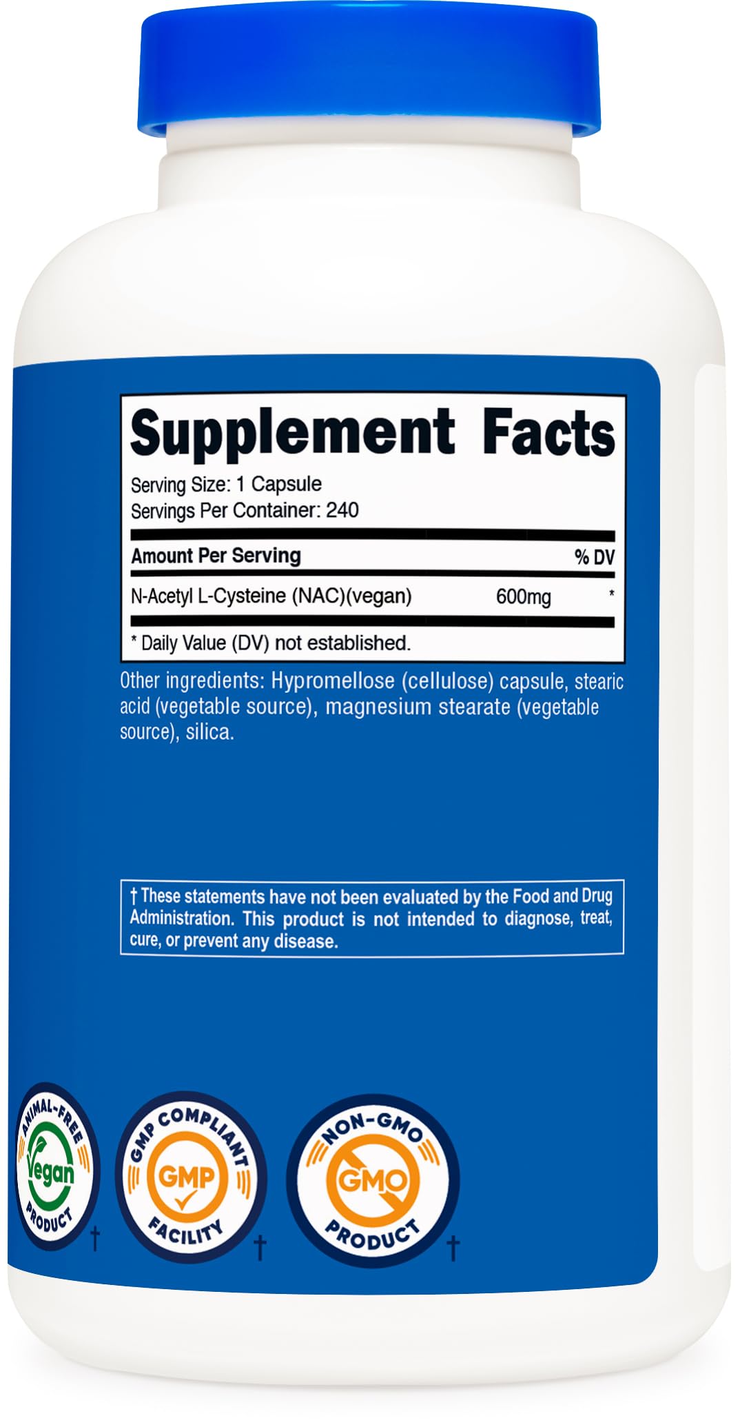 Nutricost N-Acetyl L-Cysteine (NAC) 600mg Capsules, 240 Count