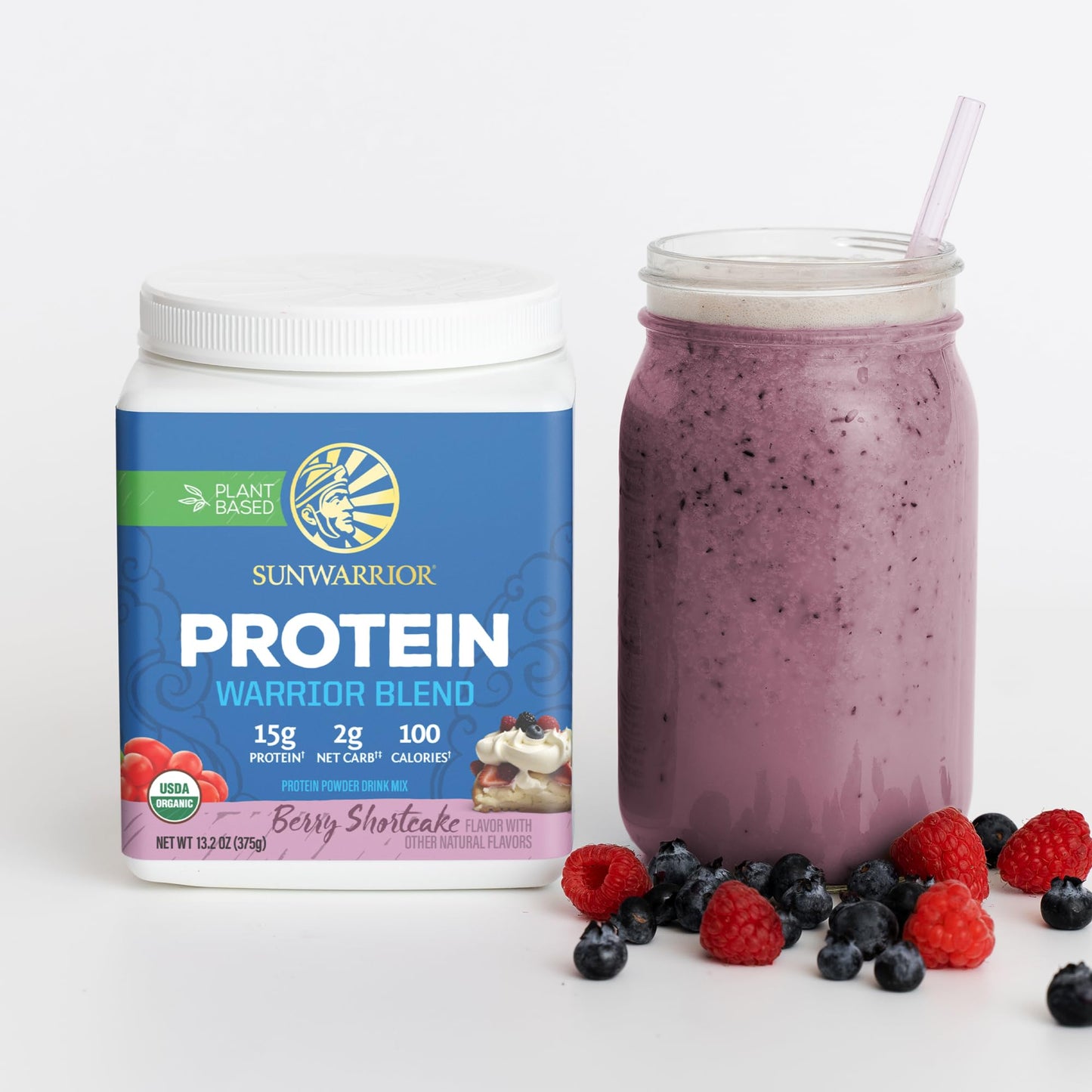 Sunwarrior Warrior Blend Plant Based Raw Vegan Protein Powder with Peas & Hemp Berry, 15 Servings