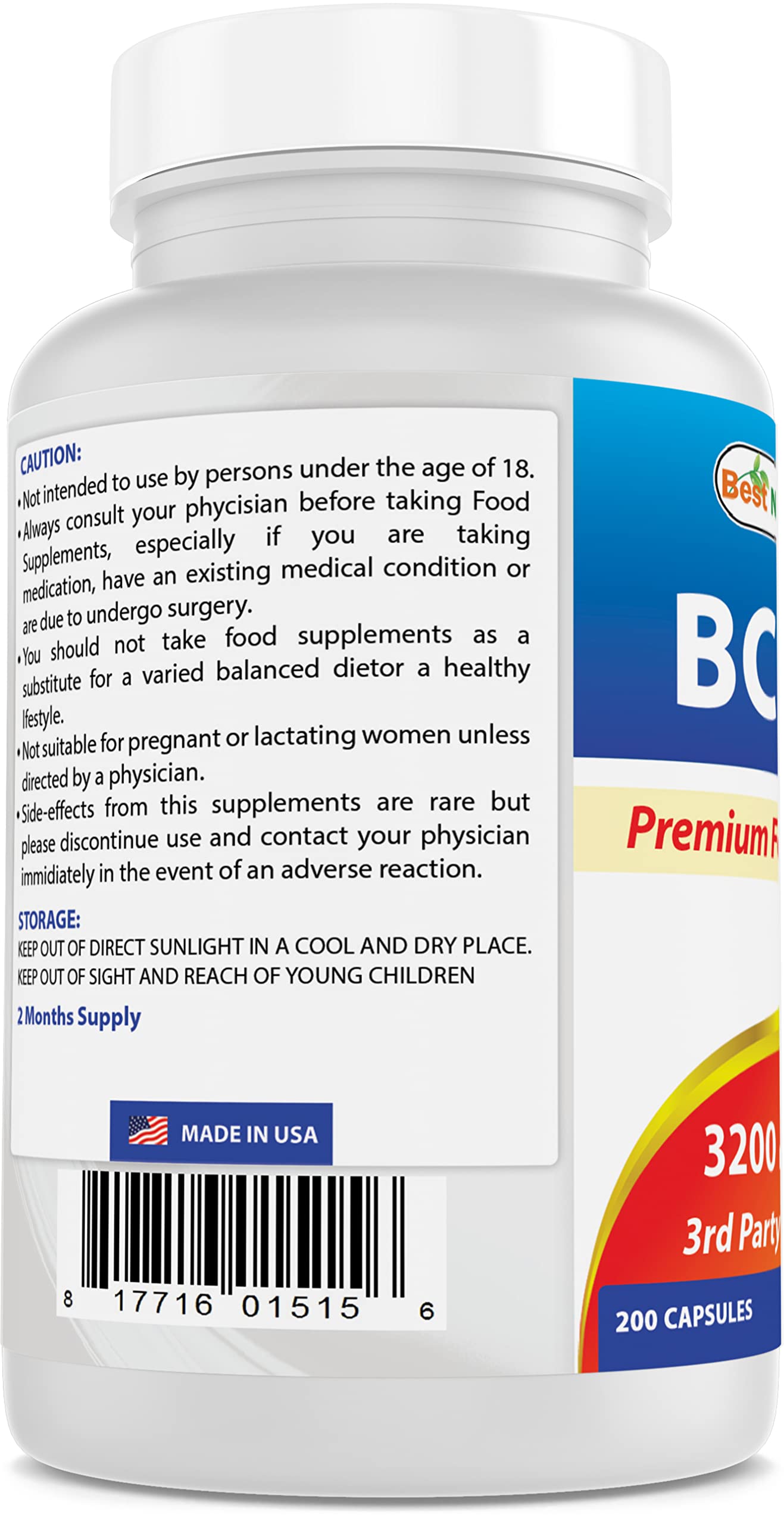 Best Naturals BCAA Branch Chain Amino Acid Capsule 200 Count