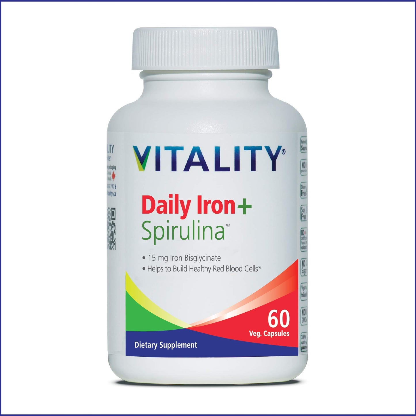 Vitality Daily Iron + Organic Spirulina, 60 Veg Capsules