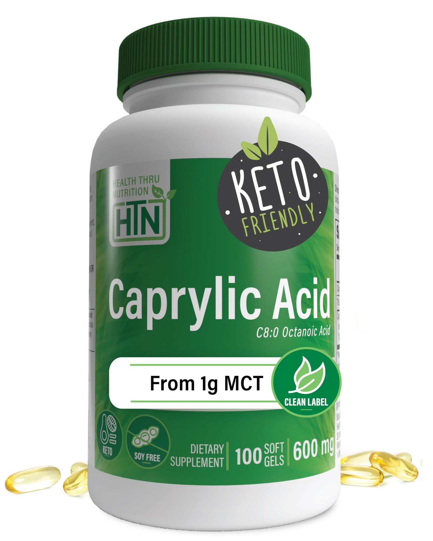 Health Thru Nutrition Caprylic Acid 600mg Softgels, 100 Count