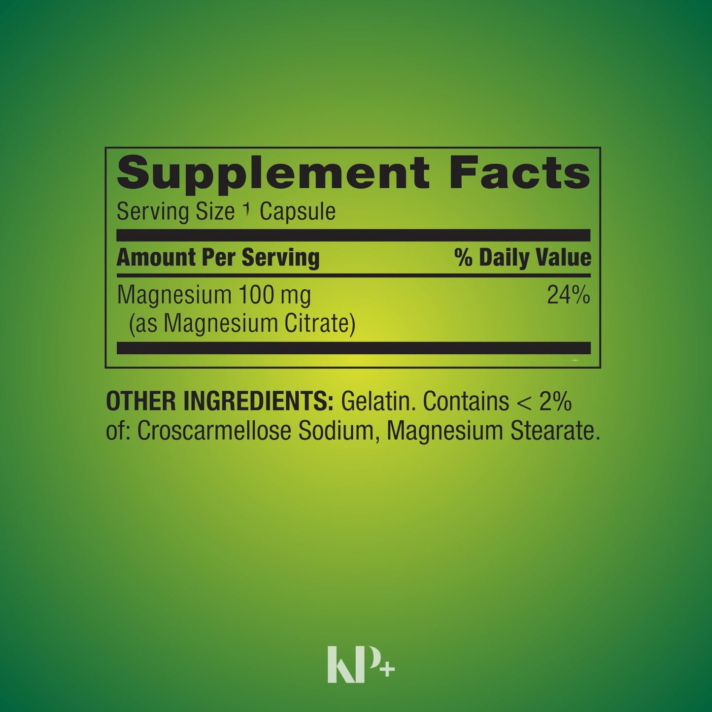 KP+ Magnesium Citrate 100 mg Capsules, 100 Count