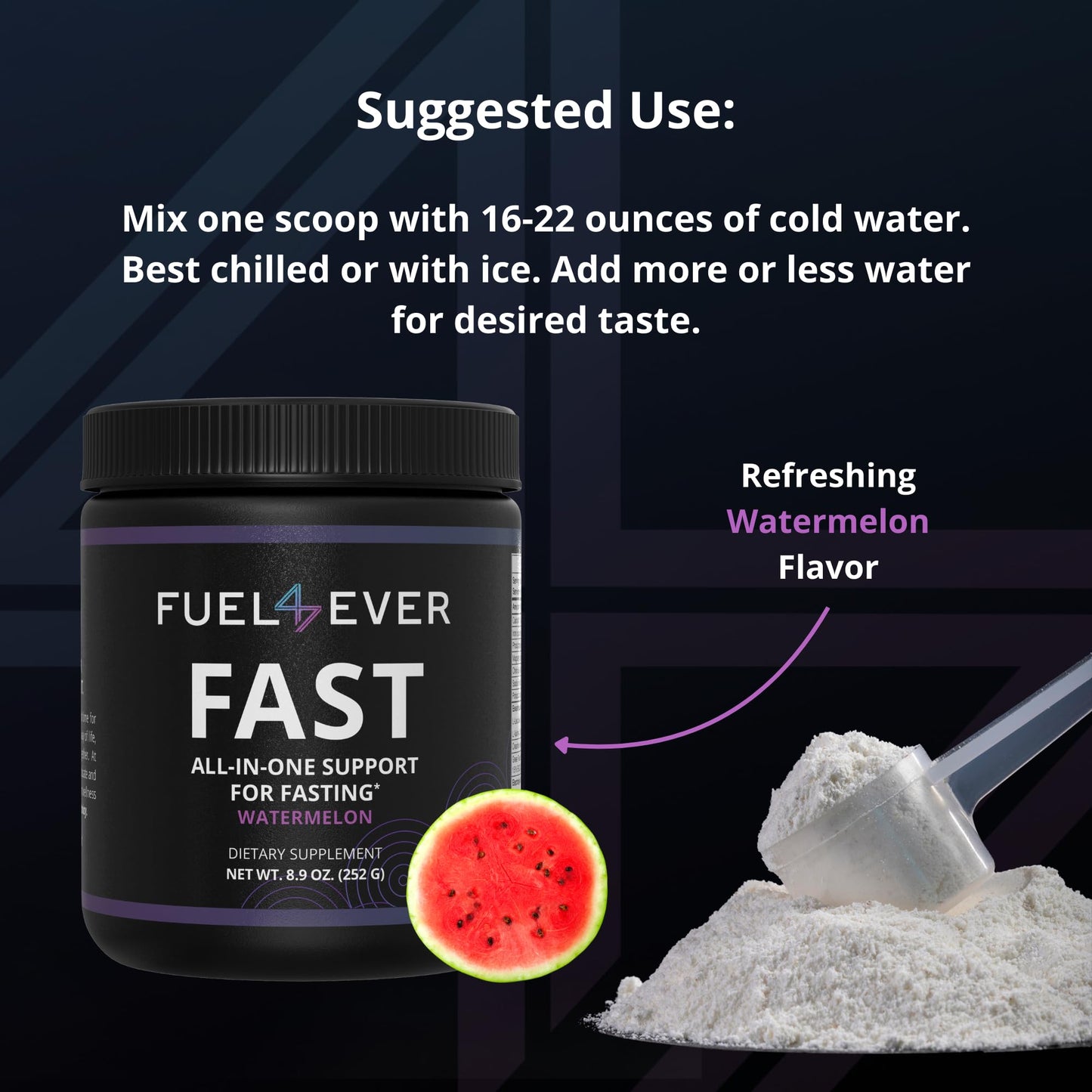 Fuel 4 Ever Fast Fasting Electrolyte Powder with Creatine, Essential Amino Acids & Green Tea Extract, Watermelon Flavor, 8.9 oz