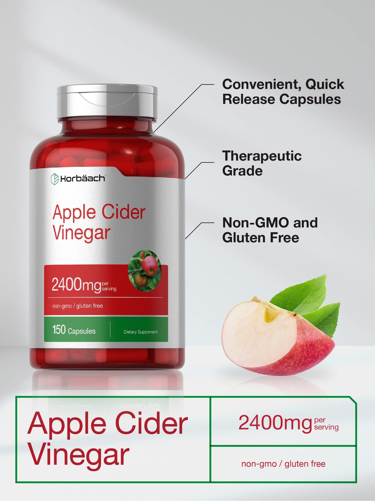 Horbäach Apple Cider Vinegar Capsules 2400mg, 150 Count