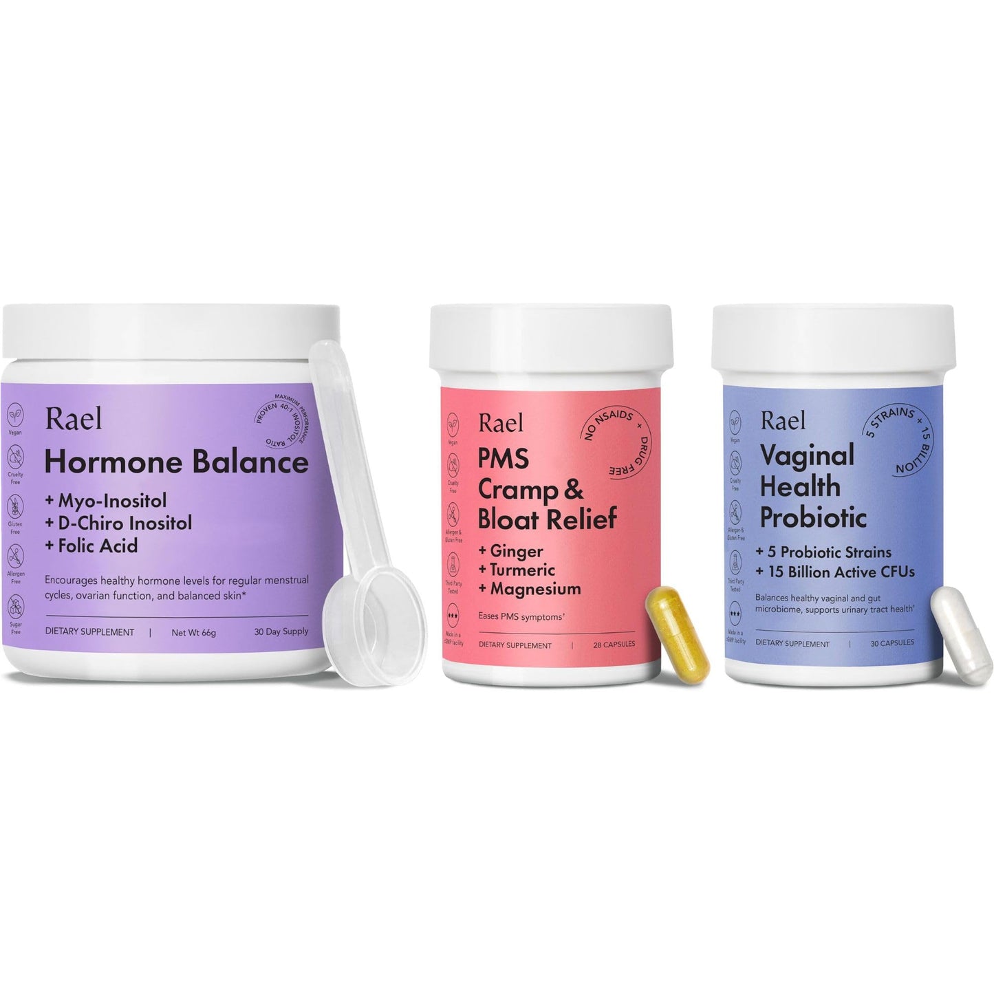 Rael Supplement for Women Bundle - Hormone Balance, Myo-Inositol & D-Chiro Inositol, Probiotics Capsule, 28 Capsules