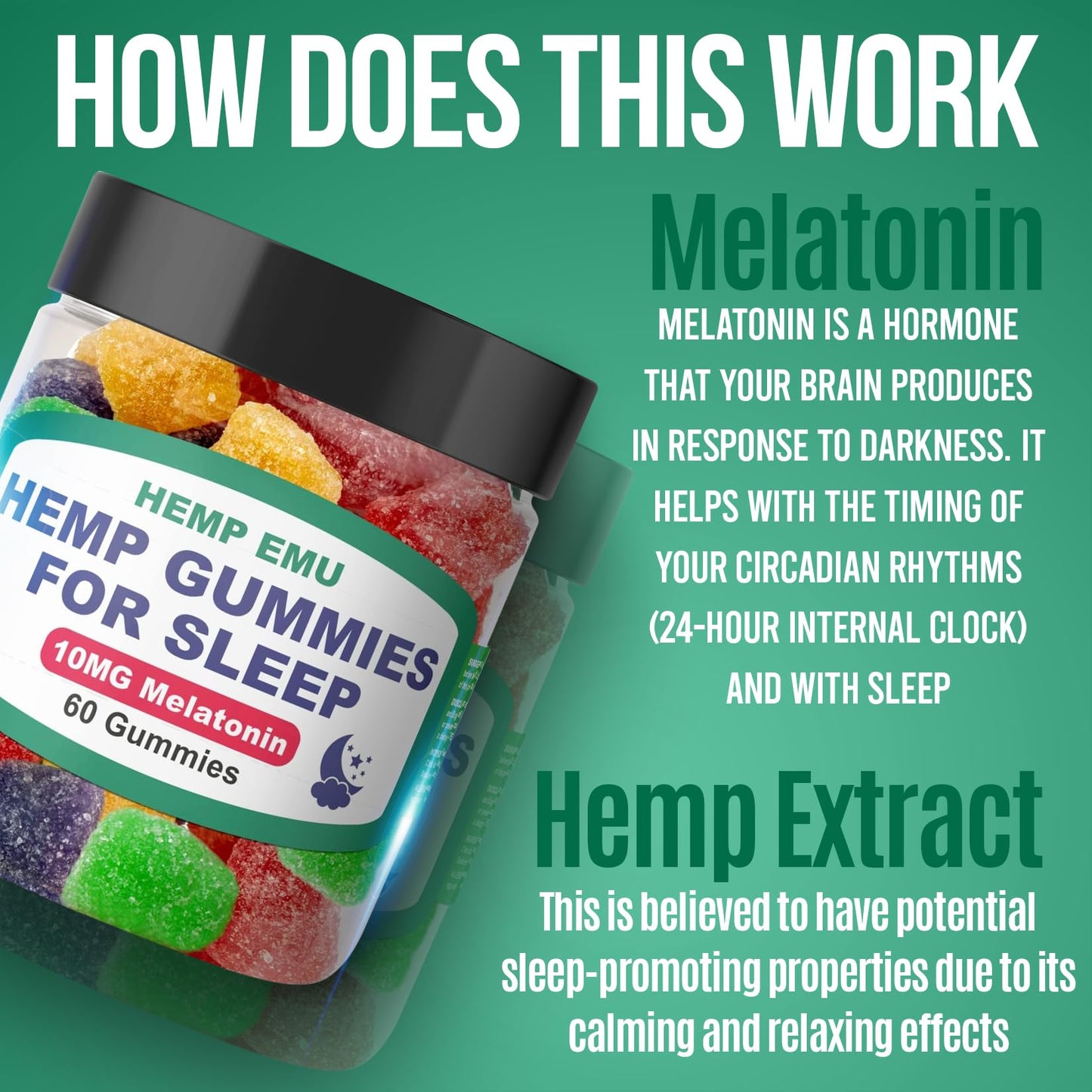 Hemp Emu Hemp Gummies for Sleep Gummy, 60 Count