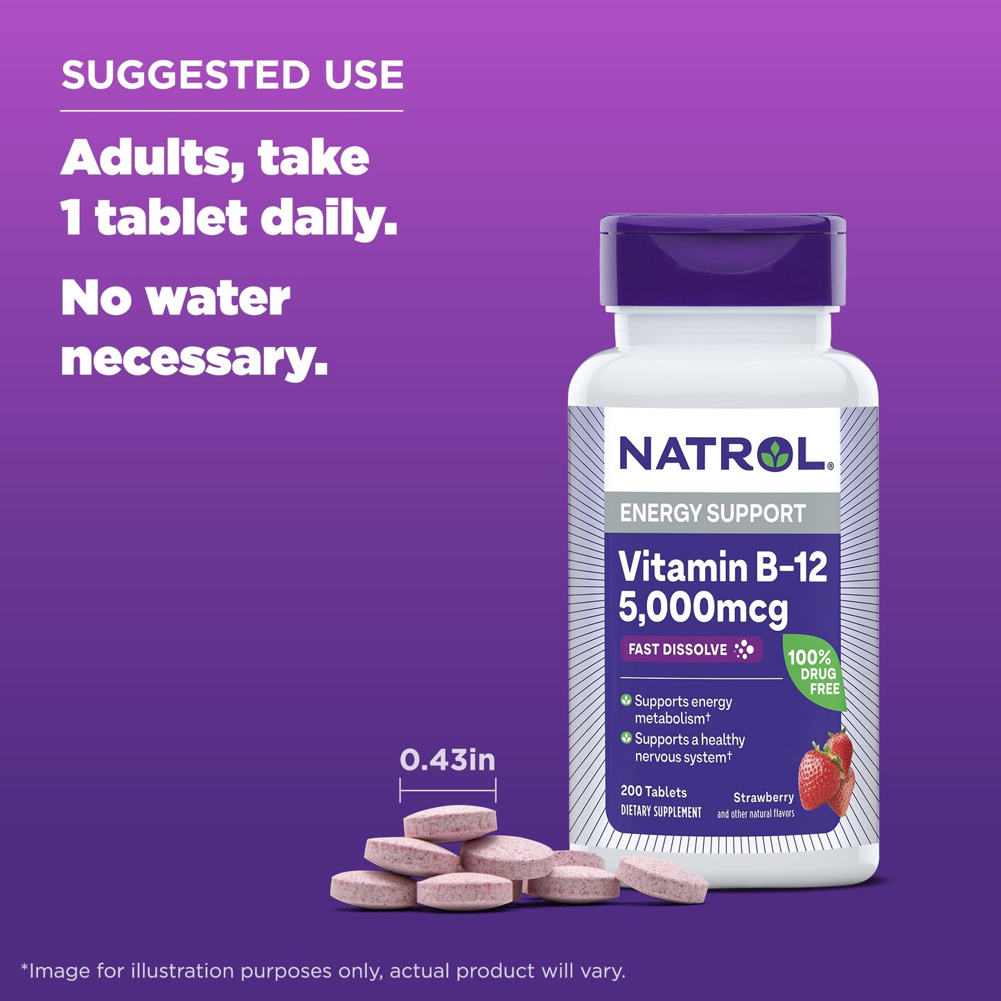 Natrol Vitamin B12 5000 mcg Fast Dissolve Tablet, 200 Tablets