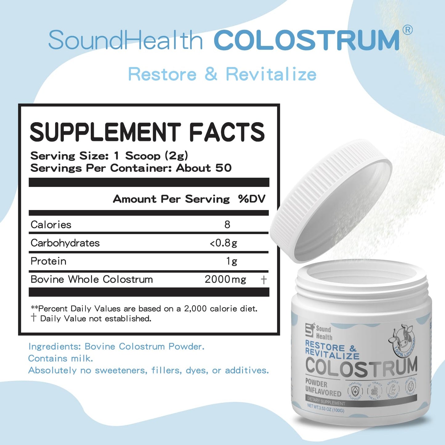 Sound Health Supplements Colostrum Supplement Powder 3.5 oz