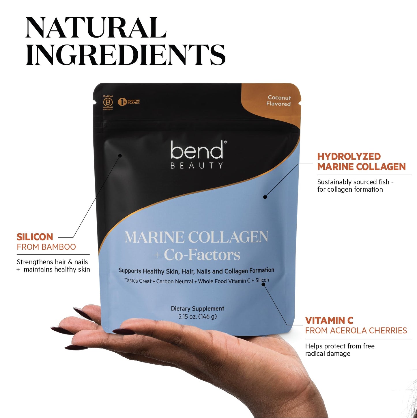 Bend Marine Collagen + Co-Factors Coconut Flavored Collagen Powder, 5.15 Ounce