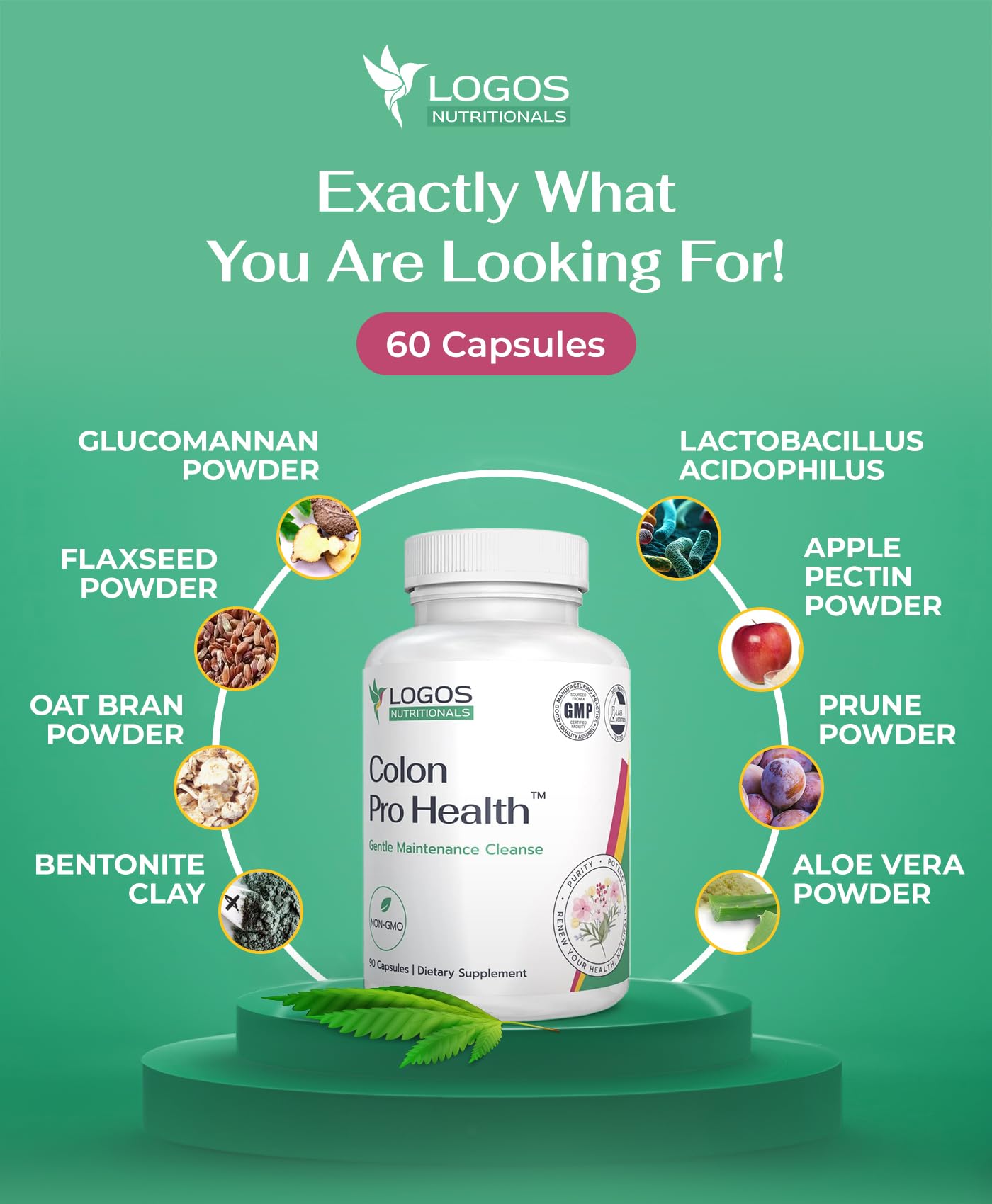 Logos Nutritionals Colon Pro Health Fiber Cleanse Supplement 90 Capsules