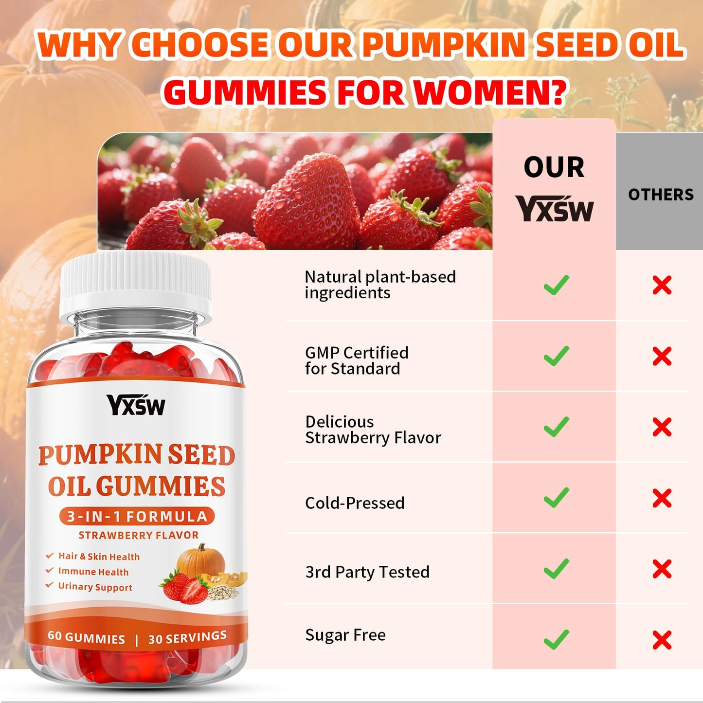 YXSW Pumpkin Seed Oil Gummies with Saw Palmetto 60 Count