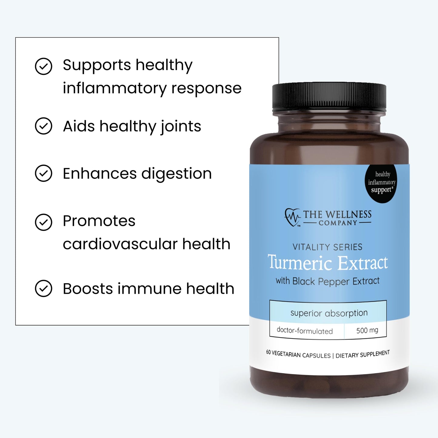 The Wellness Company Turmeric Extract – Healthy Inflammatory Response - Potent Curcumin Plus 95% Piperine Capsules, 60 Count