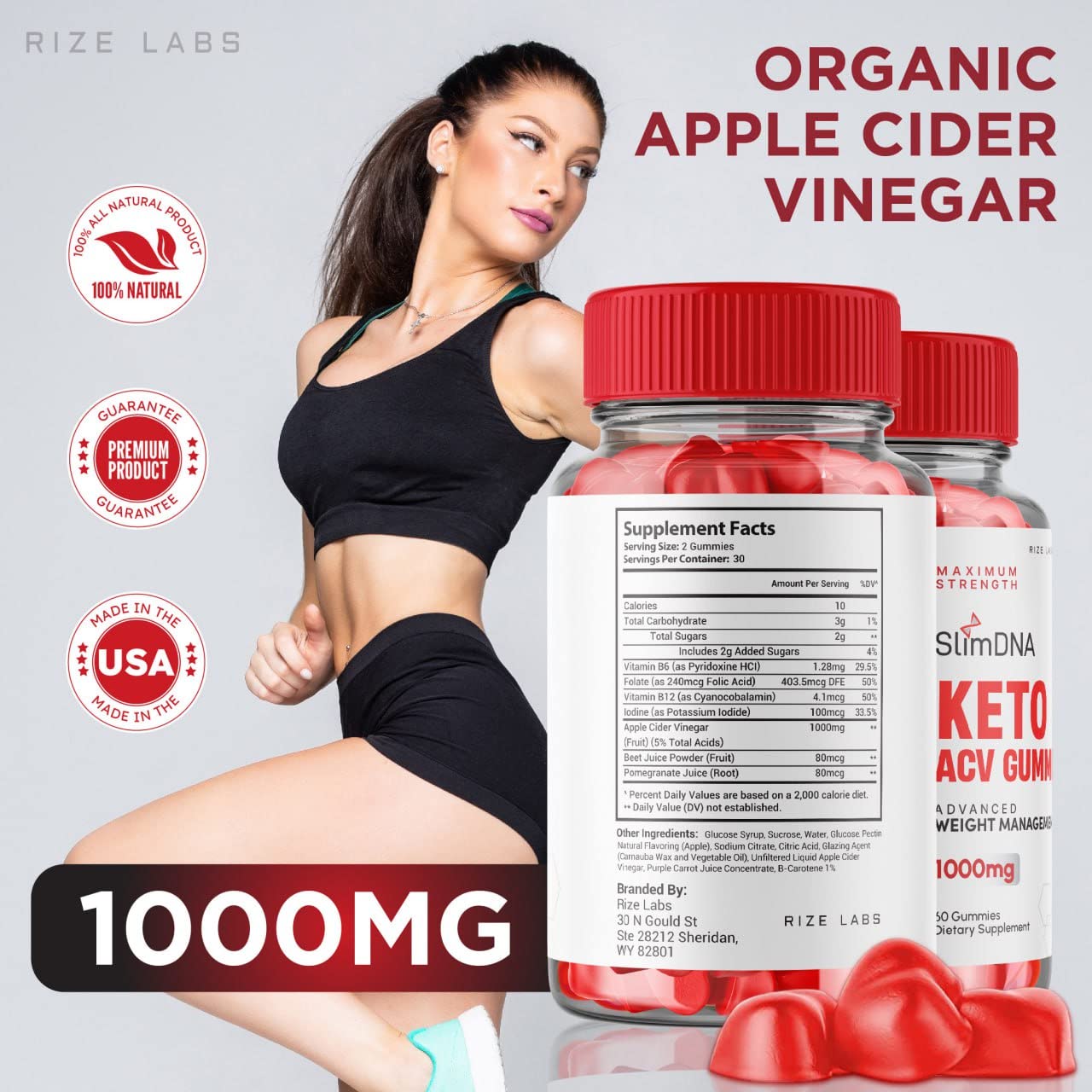 rize labs SlimDNA Keto Gummies with Apple Cider Vinegar (ACV), 120 Gummies