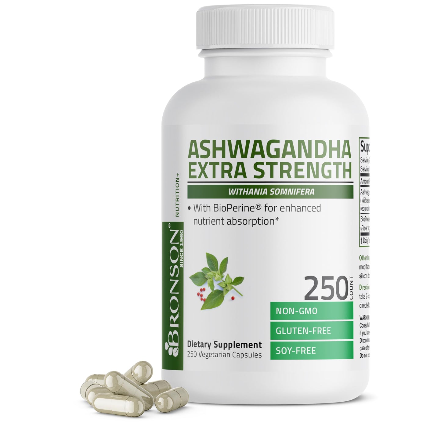 Bronson Ashwagandha Extra Strength Stress & Mood Support with BioPerine Capsules, 250 Count