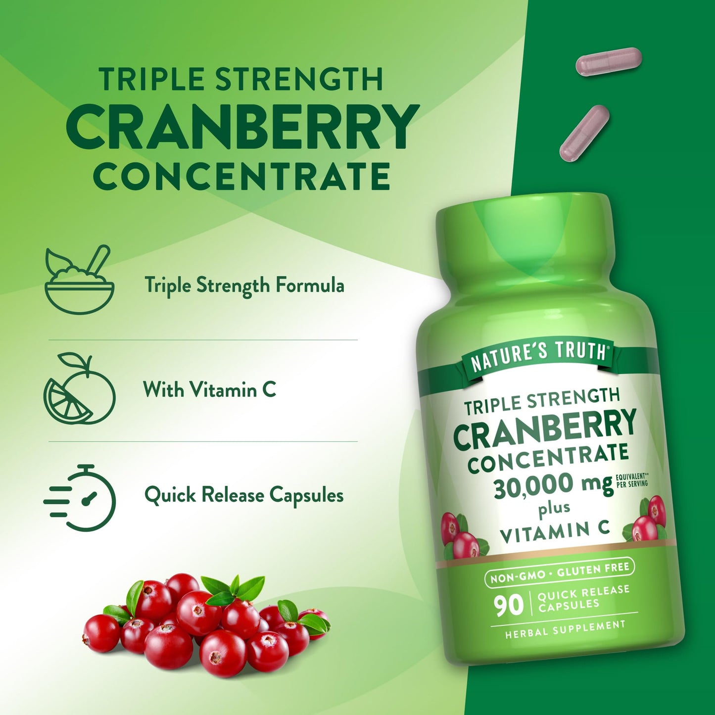 Nature's Truth Cranberry Concentrate Capsule Plus Vitamin C 90 Count
