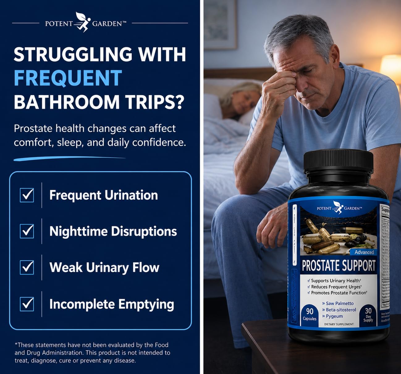 Potent Garden Prostate Support Supplement for Men with Beta Sitosterol & Saw Palmetto 90 Capsules