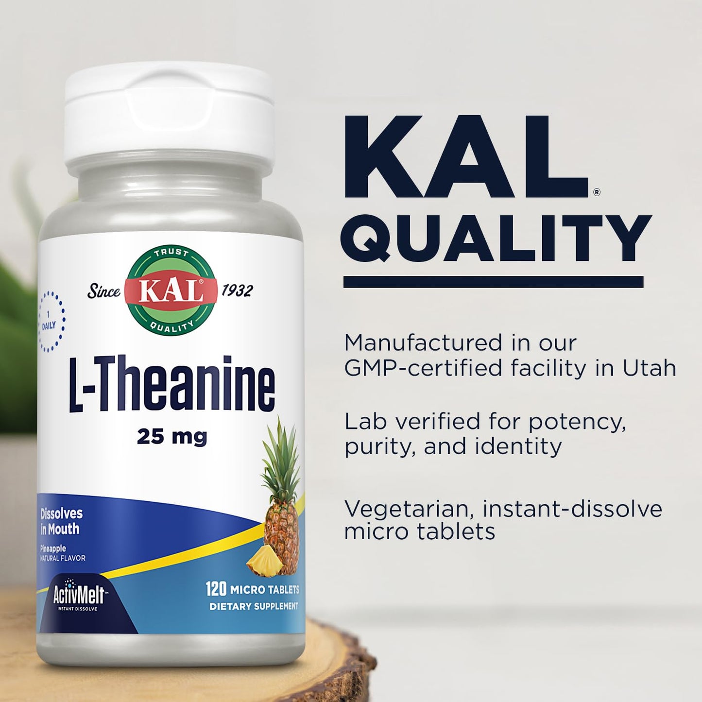 KAL L-Theanine 25 mg ActivMelt Tablets, 120 Count