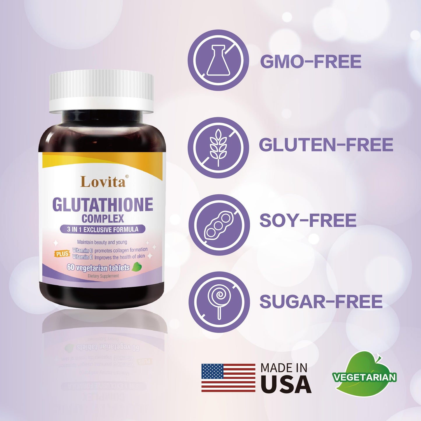 LOVITA Glutathione Complex 500mg for Radiant Skin & Immunity Support Tablet 60 Count