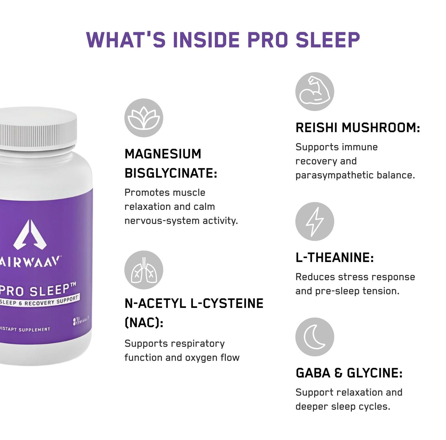 AIRWAAV Pro Sleep Supplement Magnesium Bisglycinate 60 Capsules