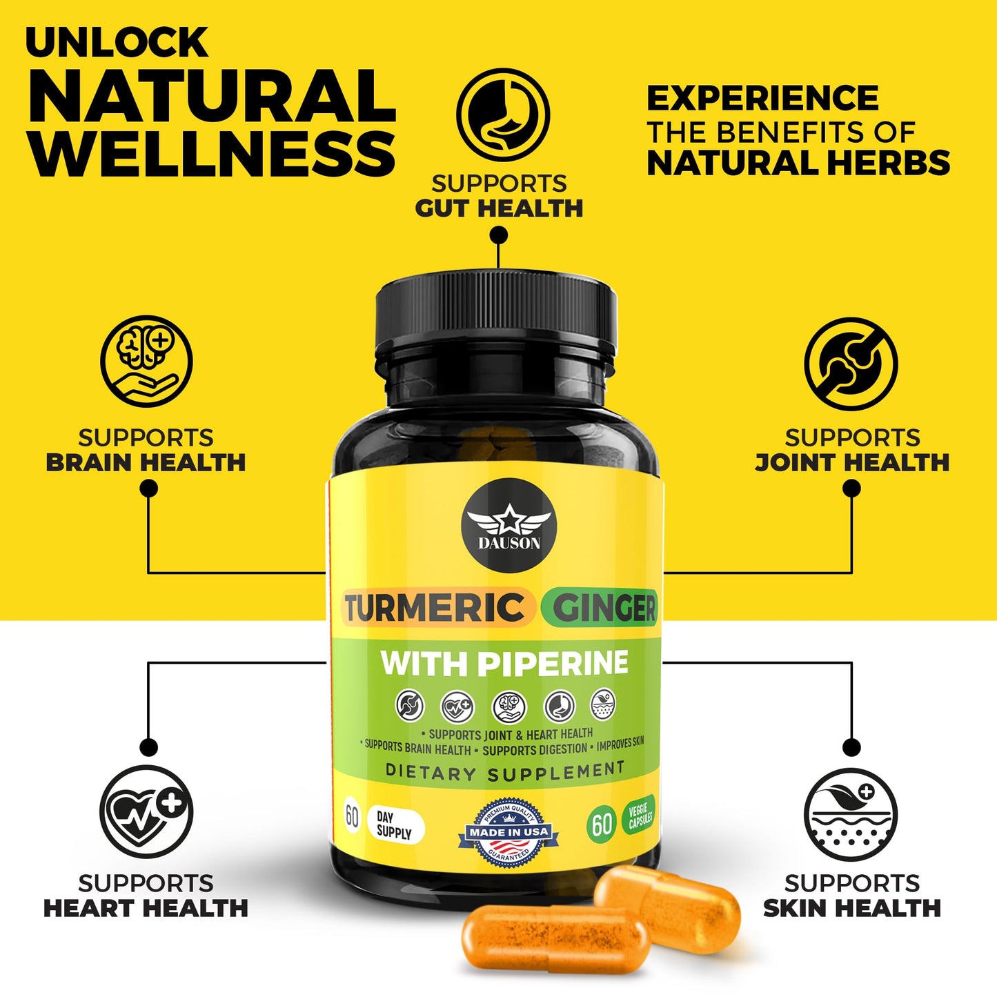 DAUSON Turmeric Curcumin Supplement 60 Capsules