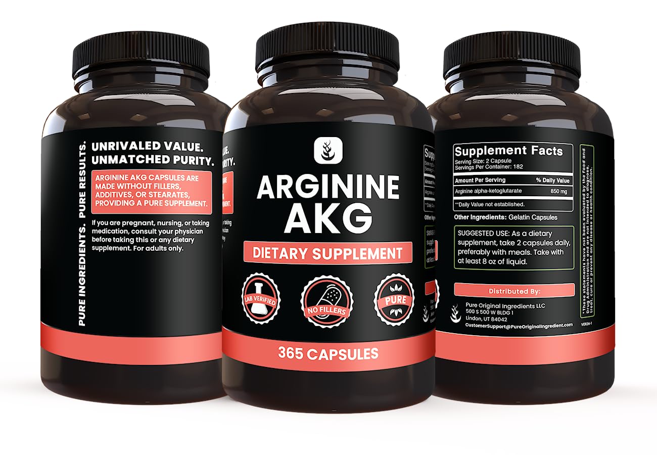 PURE ORIGINAL INGREDIENTS Arginine AAKG Capsules, 365 Capsules