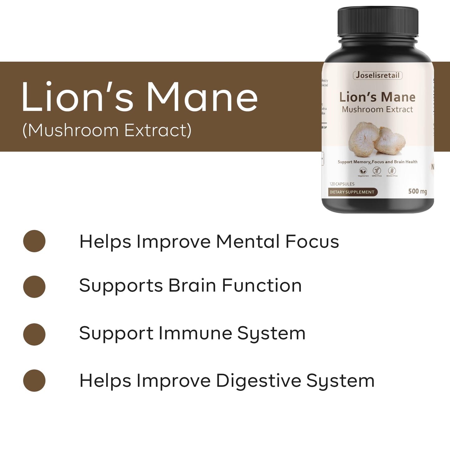 Joselisretail Lion's Mane Mushroom Complex Capsule, 1 Count