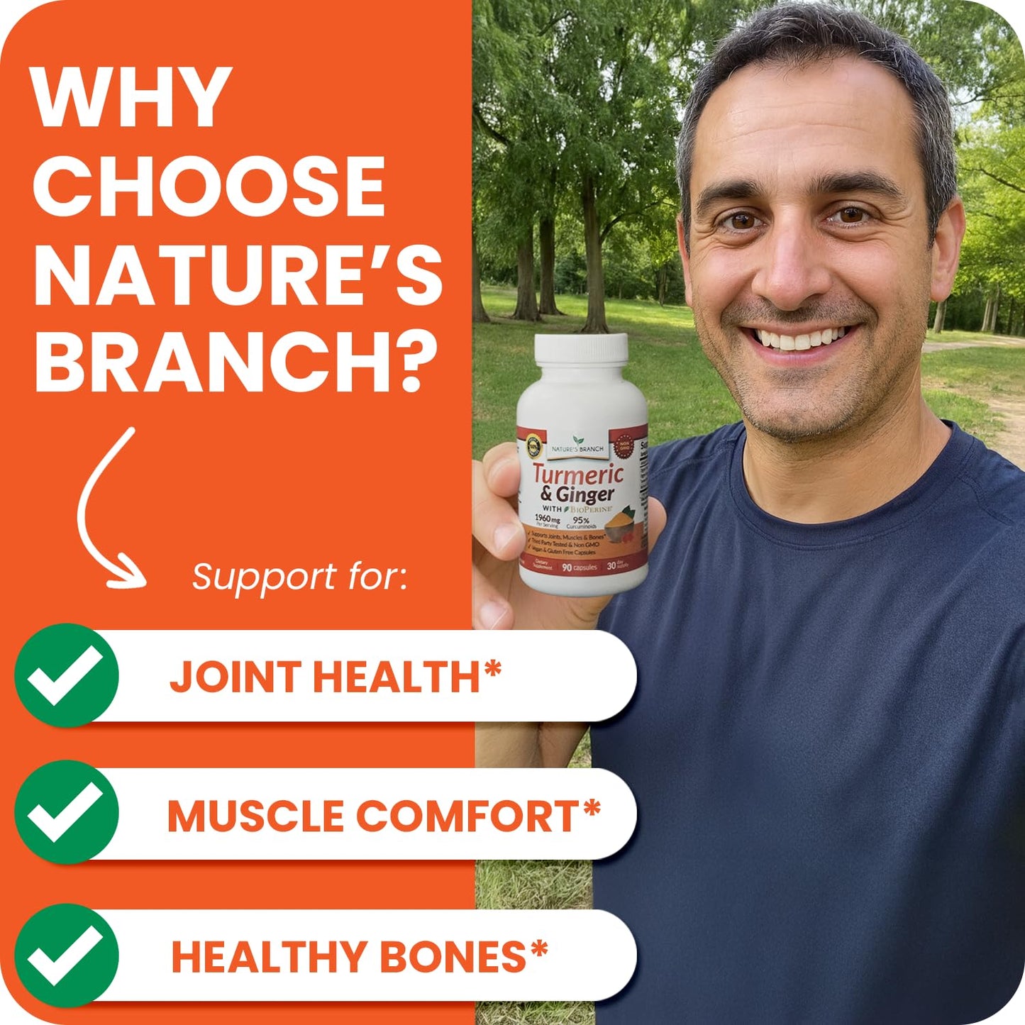 Nature's Branch Turmeric and Ginger Supplement for Joint Support & Digestive Health Capsules, 90 Count