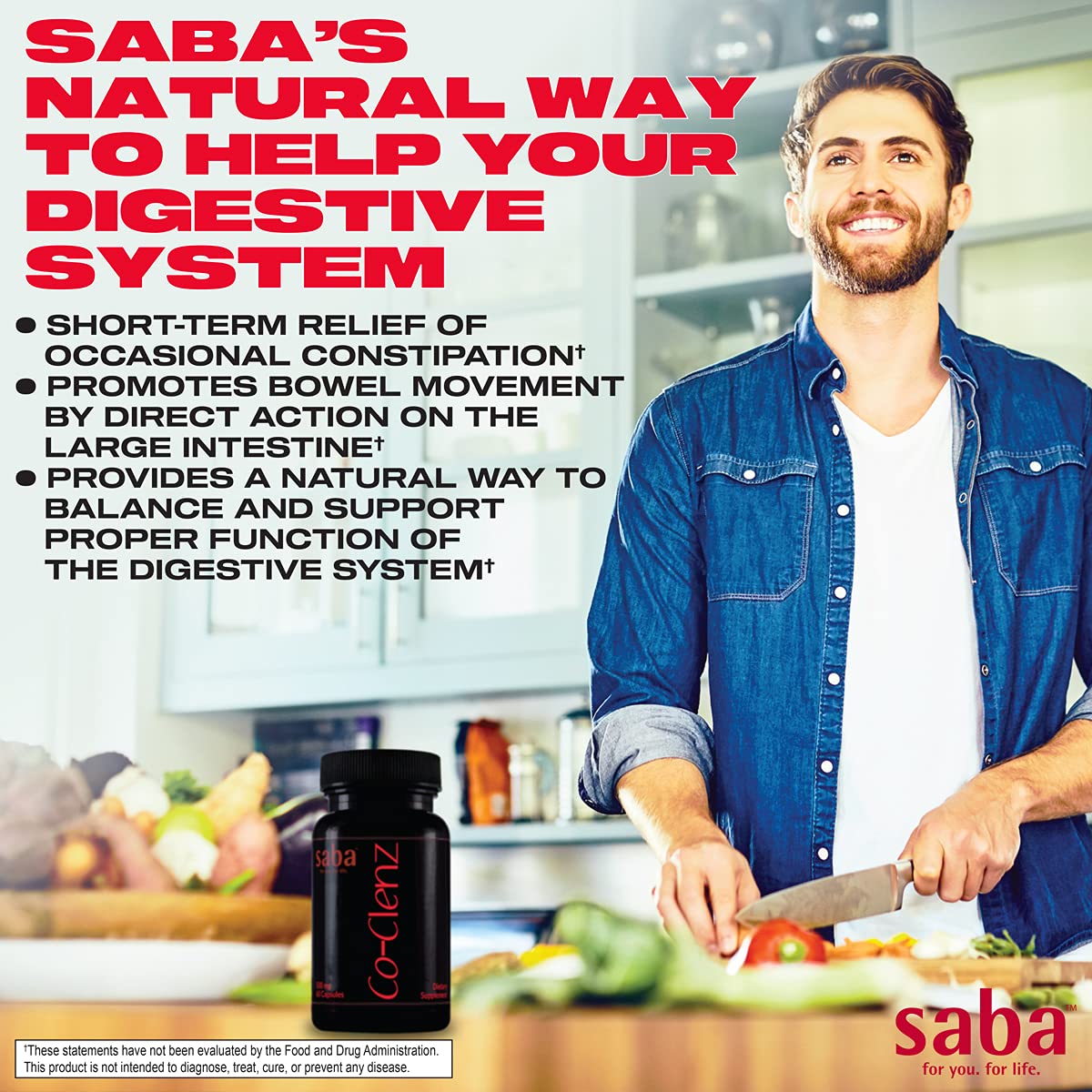 Saba Co-Clenz 5 Day Cleanse for Men & Women - Supports Healthy Bowel Movements, Detox, Colon Health, Helps Constipation, Capsules, 30 Count