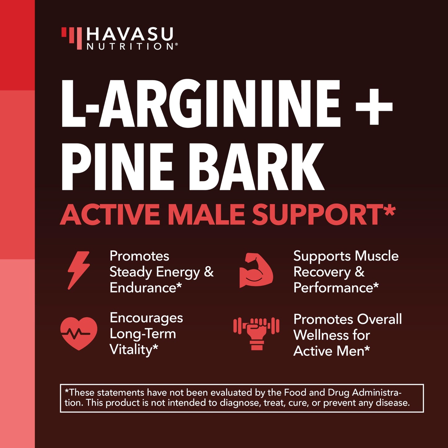 HAVASU NUTRITION L-Arginine 1800mg and Pine Bark Extract 100mg Nitric Oxide Supplement for Men, 90 Capsules