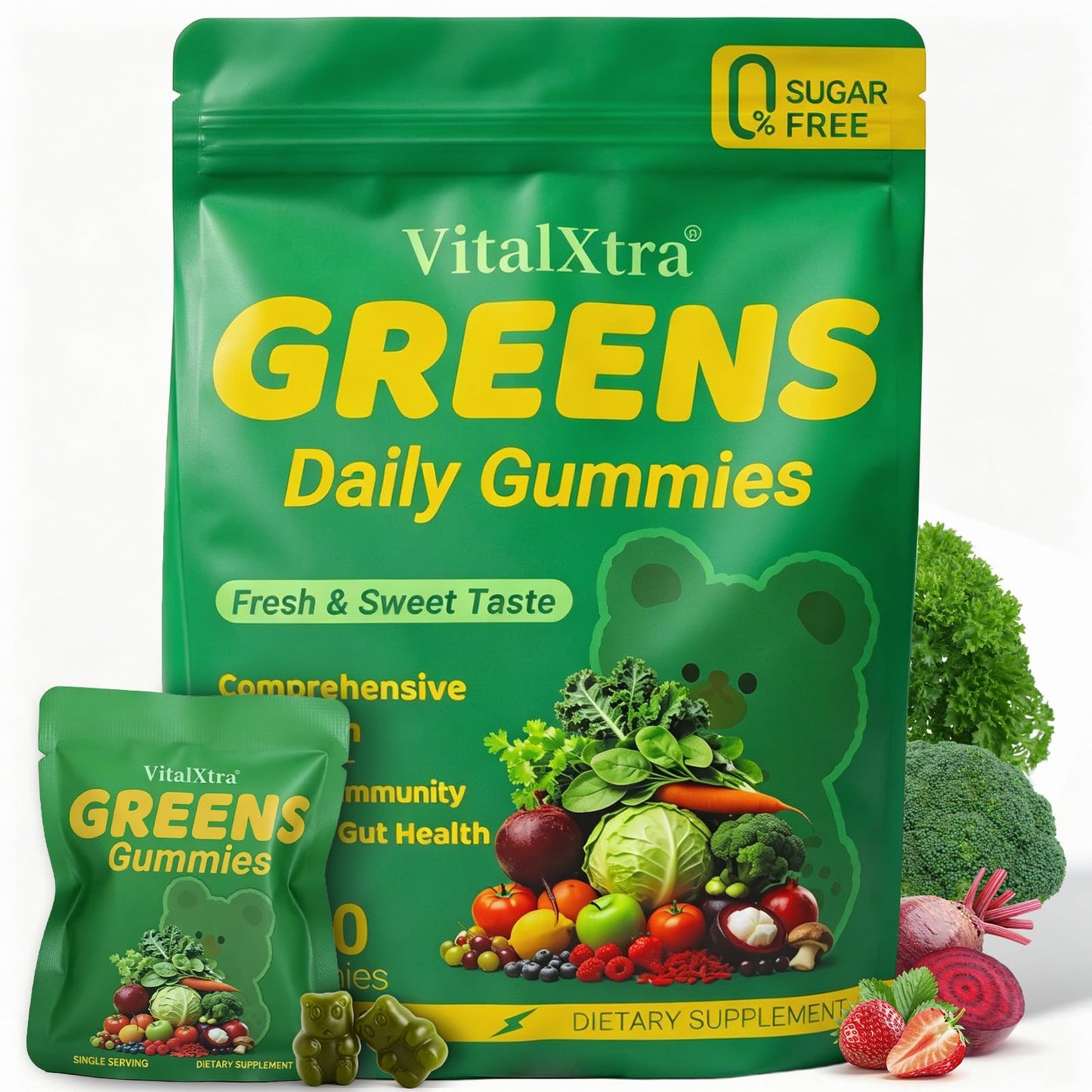 VitalXtra Sugar-Free Greens Gummies 120 Count