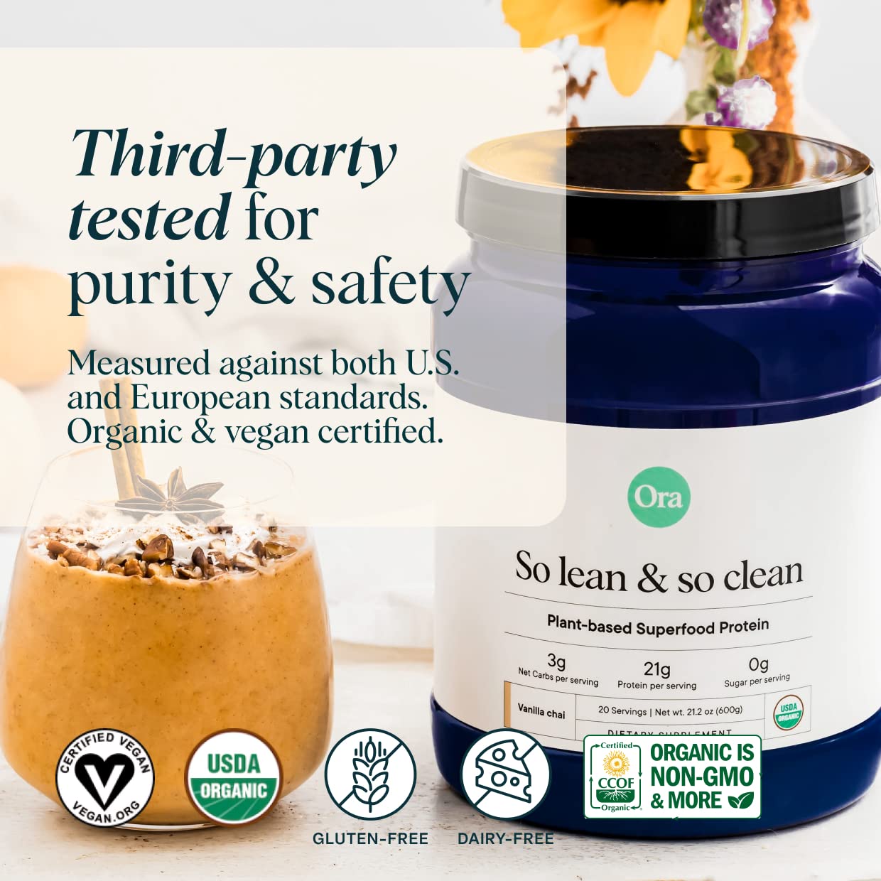 Ora Organic Vegan Protein Powder 2-Pack Vanilla Chai & Chocolate