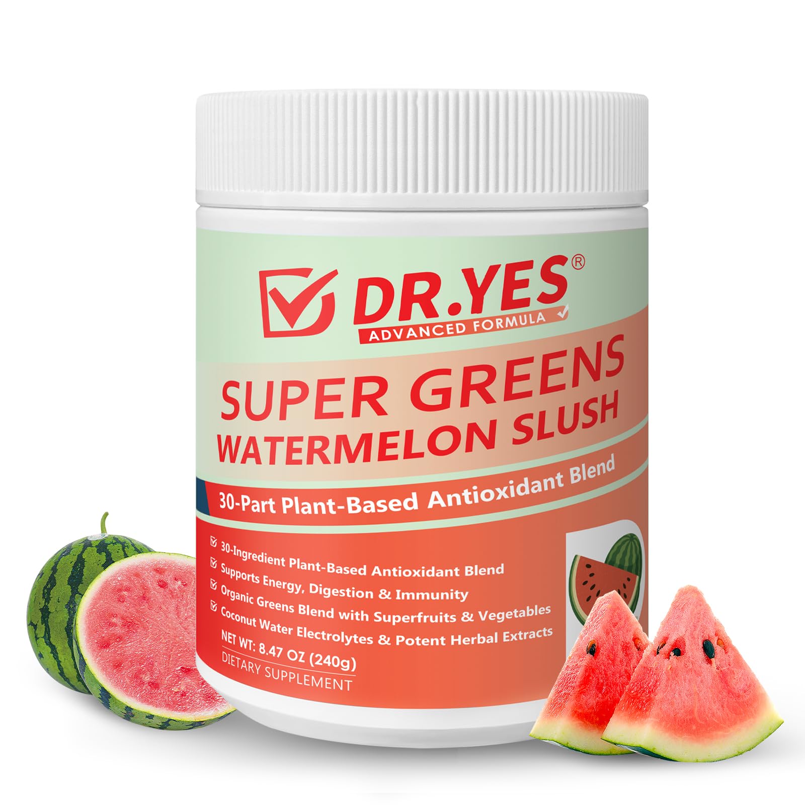 DR YES Super Greens Watermelon Slush Powder, 8.47 oz