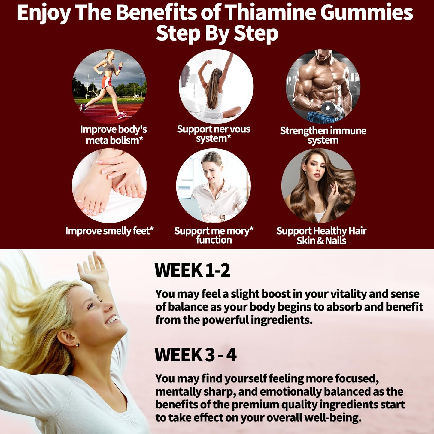 OALSE Thiamine Vitamin B1 Gummies 60 Count