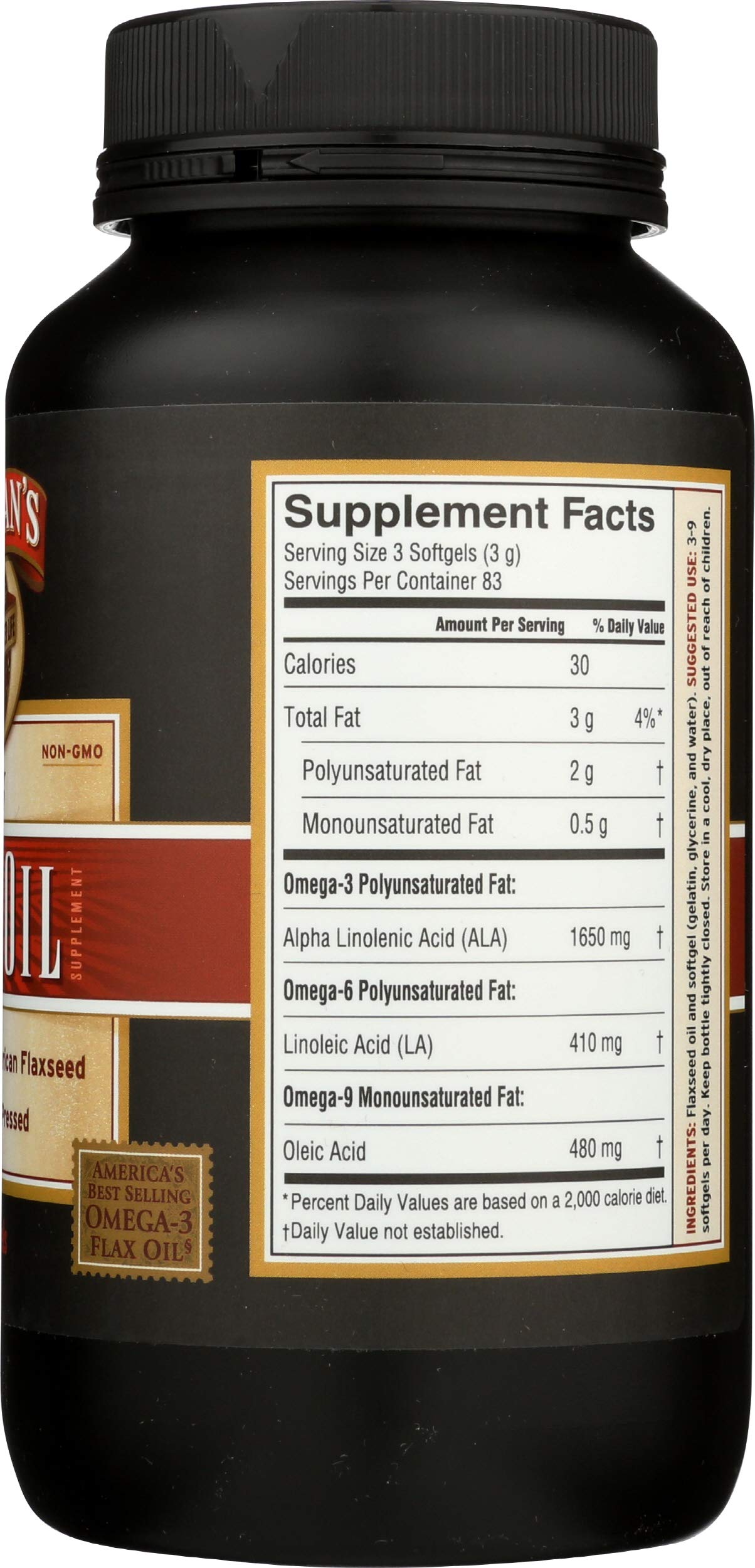 Barlean's Flax Oil Softgels 250 Count