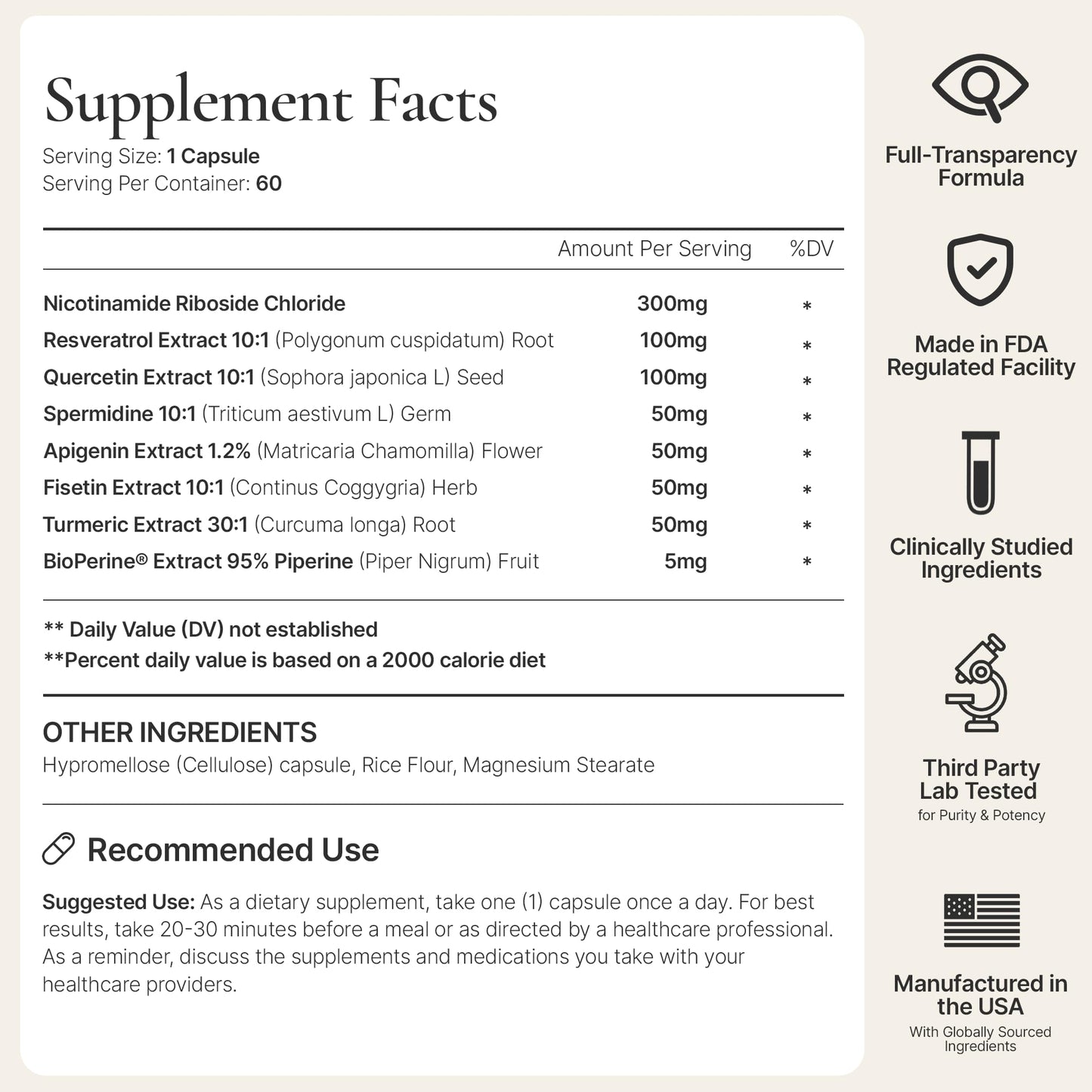 ACEWORKZ NAD+ Supplement with BioPerine for Enhanced Absorption, 60 Capsules