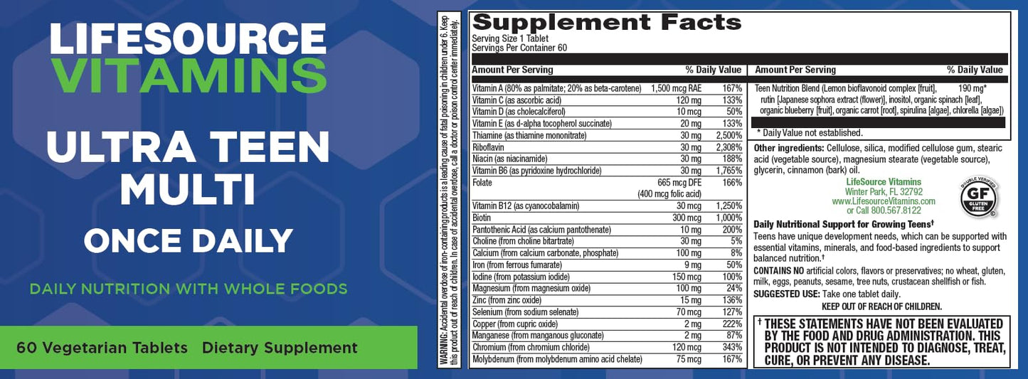 LifeSource Vitamins Ultra Teen Multivitamin 60 Tablets